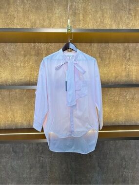 🚩steal Balenciaga Pink & White Striped Tie-Neck Blouse